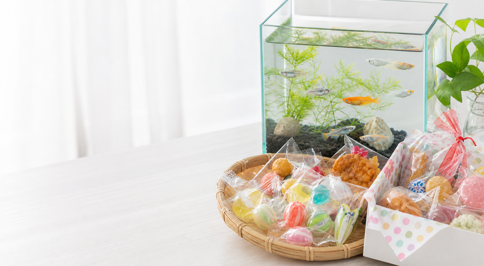 メダカと菓子ギフトを表したイメージ
